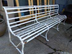 A PAIR OF ANTIQUE 19TH CENTURY WROUGHT IRON LONG GARDEN BENCHES