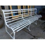 A PAIR OF ANTIQUE 19TH CENTURY WROUGHT IRON LONG GARDEN BENCHES