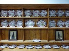 A 19th C. MASONS IRONSTONE PART DINNER SERVICE, EACH PIECE WITH A PAGOD BEHIND A CASTELLATED WALL