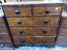 A LATE GEORGIAN MAHOGANY CHEST OF TWO SHORT AND THREE LONG DRAWERS.