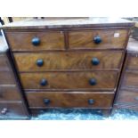 A LATE GEORGIAN MAHOGANY CHEST OF TWO SHORT AND THREE LONG DRAWERS.