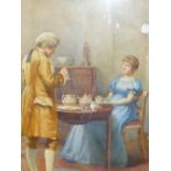 DUNCAN MACKELLAR (1849-1908) TEA FOR TWO, SIGNED WATERCOLOUR 43 x 36cms