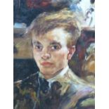 20th CENTURY SCHOOL. PORTRAIT OF A YOUNG MAN, SIGNED INDISTINCTLY, OIL ON BOARD. 62 x 46cms