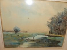 J.N.C. BEHRENS EARLY 20th C. A RIVER VIEW, SIGNED, WATERCOLOUR. 26 x 35cms