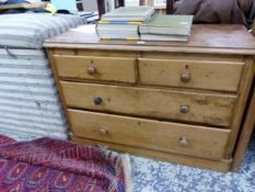 A SMALL VICTORIAN PINE CHEST OF DRAWERS.