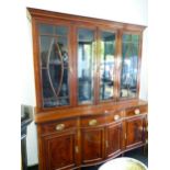 AN EARLY 20th C. ROSEWOOD CROSS BANDED MAHOGANY DISPLAY CABINET, THE UPPER HALF WITH FOUR GLAZED