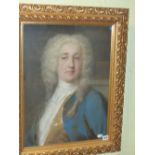 OLD MASTER SCHOOL PORTRAIT OF A GENTLEMAN WEARING A BLUE DRESS COAT, PASTEL 55 x 40cms