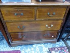 AN EDWARDIAN MAHOGANY AND INLAID SMALL CHEST OF DRAWERS.