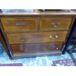 AN EDWARDIAN MAHOGANY AND INLAID SMALL CHEST OF DRAWERS.