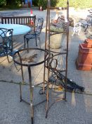 WROUGHT IRON POT STAND , A PAIR OF WALL BRACKETS ETC