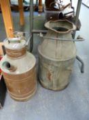 A L HAWKES COPPER MILK CHURN AND ONE OTHER