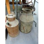 A L HAWKES COPPER MILK CHURN AND ONE OTHER