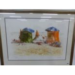 TOM COATES (B 1941 ) ARR. A BEACH SCENE, PENCIL, SIGNED LIMITED EDITION COLOUR PRINT. 51 x 74cms