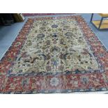 AN ANTIQUE PERSIAN TABRIZ HUNTING CARPET, 394 x 280cms