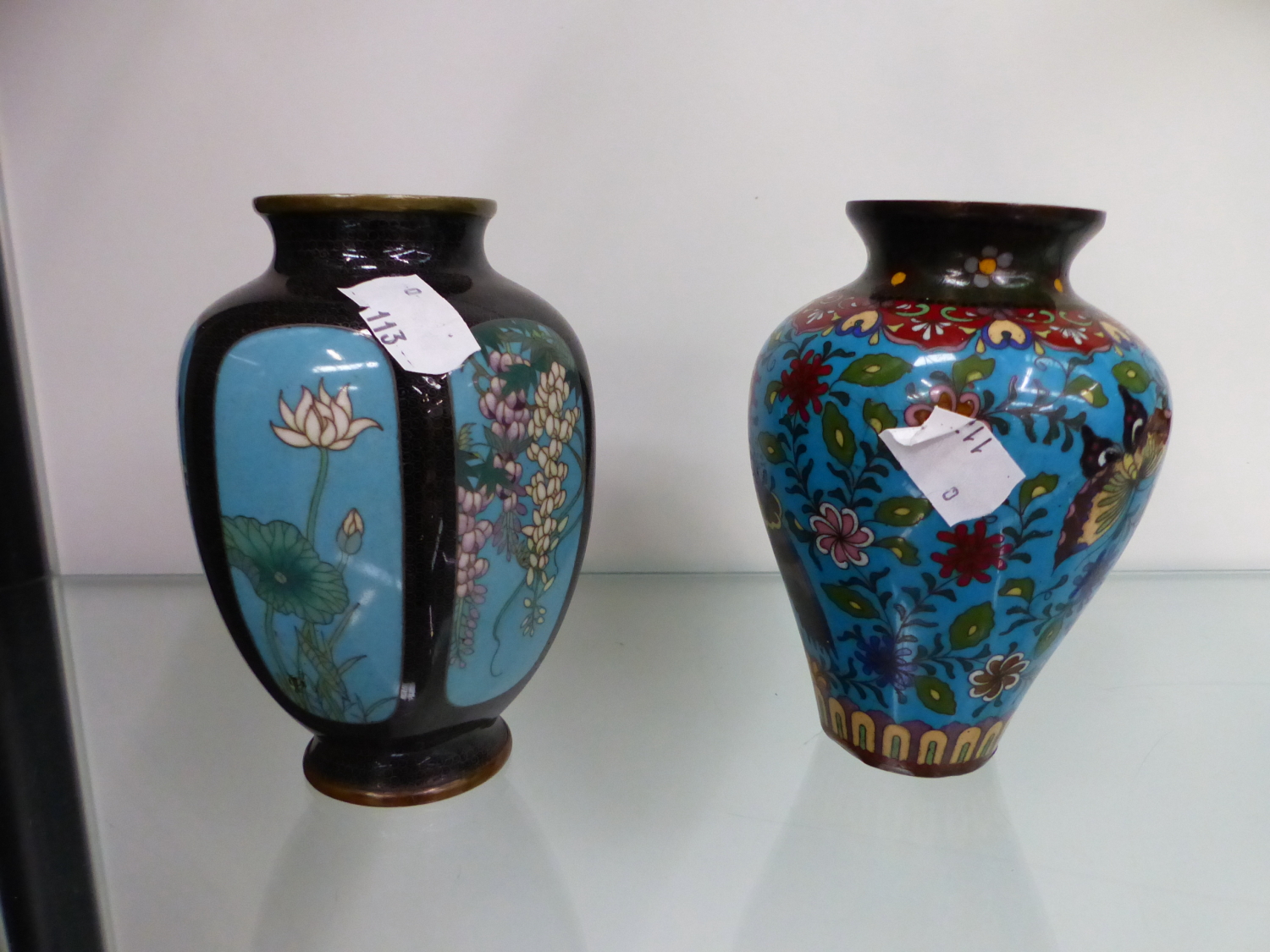 TWO CLOISONNE VASES AND A LUSTRE GLASS VASE - Image 3 of 16