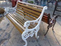 TWO GARDEN BENCHES, BOTH WITH CAST METAL ENDS, WIDTH 1260mm