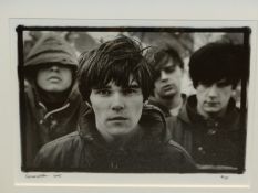 •STEVE DOUBLE. ARR. STONE ROSES, EARLY SHOT, SIGNED LIMITED EDITION BLACK AND WHITE PHOTOGRAPHIC