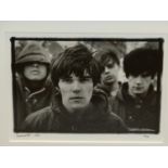 •STEVE DOUBLE. ARR. STONE ROSES, EARLY SHOT, SIGNED LIMITED EDITION BLACK AND WHITE PHOTOGRAPHIC