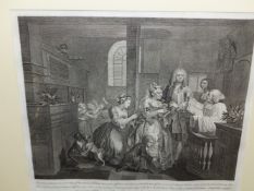 AFTER W. HOGARTH. SET OF SIX ANTIQUE PRINTS THE RAKES PROGRESS. 36 x 41 cms (6)