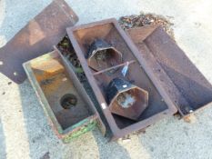 TWO CAST IRON TROUGHS, FOUR RAIN HOPPERS