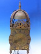 AN 18TH CENTURY BRASS CASED LANTERN CLOCK