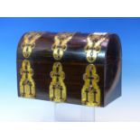 A VICTORIAN BRASS MOUNTED CALAMANDER WOOD BOX WITH HINGED ROUND ARCHED LID. W 24cms.