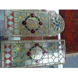 2 STAINED GLASS LEADED WINDOW PANELS
