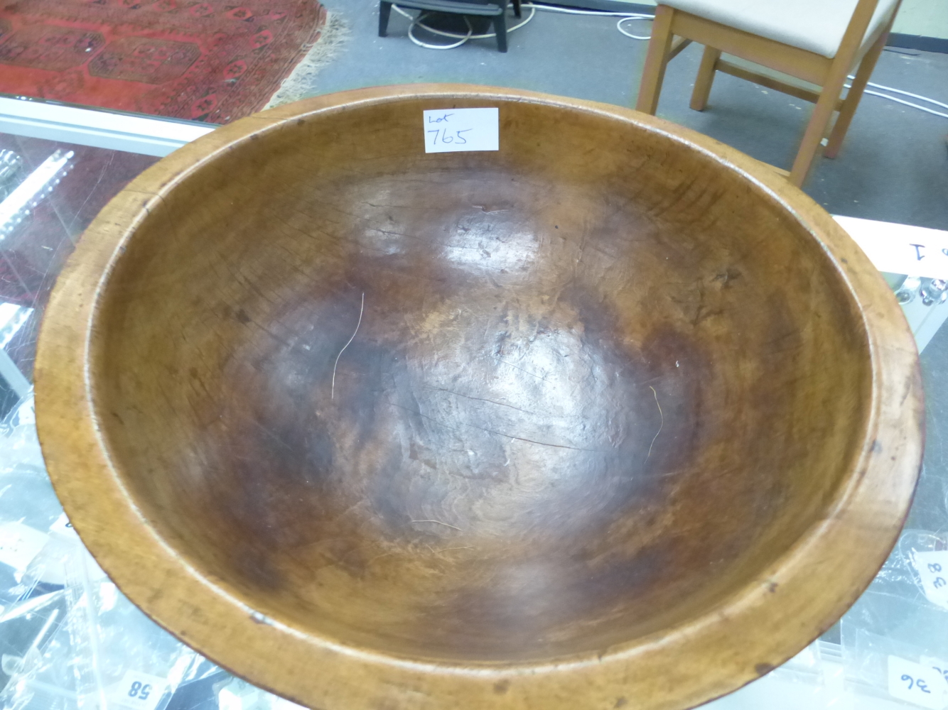 A TURNED WOOD DAIRY BOWL. Dia. 32cms. - Image 2 of 7