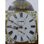 A 19th C. MAHOGANY LONG CASED CLOCK, THE DIAL PAINTED WITH BLOSSOM SPRAY SPANDRELS AND A THREE