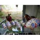 A QUANTITY OF ARTHUR WOOD PAINTED PIG MONEY BOXES, TOGETHER WITH A LARGE SHIRE HORSE AND A DUCK JUG