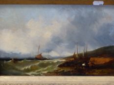 H.H WILLIAMSON (19th CENTURY SCHOOL) A COASTAL VIEW WITH FISHING BOATS SIGNED AND DATED OIL ON