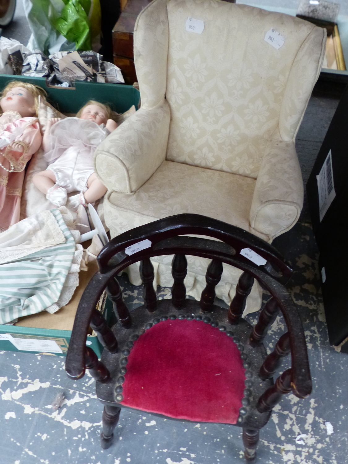 VINTAGE AND LATER COLLECTABLE DOLLS, TWO DOLLS CHAIRS AND TWO SMALL PRAM'S - Image 4 of 5