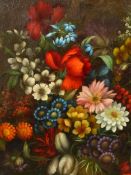 19th CENTURY SCHOOL. A STILL LIFE OF SUMMER FLOWERS, OIL ON CANVAS. 78 x 64cms.