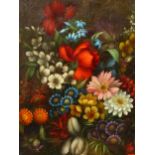 19th CENTURY SCHOOL. A STILL LIFE OF SUMMER FLOWERS, OIL ON CANVAS. 78 x 64cms.