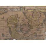 AFTER C. VISSCHER. AN ANTIQUE HAND COLOURED MAP OF DENMARK. 41 x 54cms