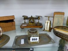 A GROUP OF ANTIQUE AND VINTAGE POSTAL BALANCES, A BAROMETER, ETC.