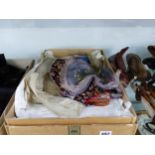 A GOOD COLLECTION OF ANTIQUE AND LATER LINENS, LACE, COTHING, ICE SKATES WITH LEATHER BOOT