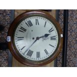 A GEORGE V MAHOGANY CASED INGAM BROS WALL CLOCK, THE FUSEE MOVEMENT WITH A PENDULUM WITH BRASS