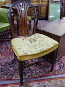 A PAIR OF GEORGE III MAHOGANY HOOP BACKED CHAIRS WITH FIVE BAR SPLATS, SADDLE SEATS UPHOLSTERED IN