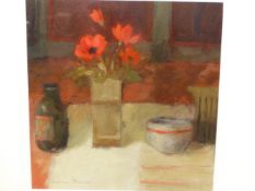 SALLIANN PUTMAN (CONTEMPORARY ) ARR. STUDIO STILL LIFE, SIGNED, OIL ON BOARD. 33 x 30.5cms