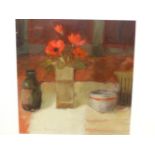 SALLIANN PUTMAN (CONTEMPORARY ) ARR. STUDIO STILL LIFE, SIGNED, OIL ON BOARD. 33 x 30.5cms