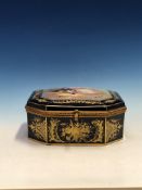 A PARIS PORCELAIN CANTED SQUARE BOX, THE HINGED LID PAINTED BY J CROCHETTE WITH AN 18th C. COUPLE