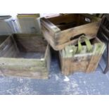 THREE VINTAGE WOODEN CRATES.