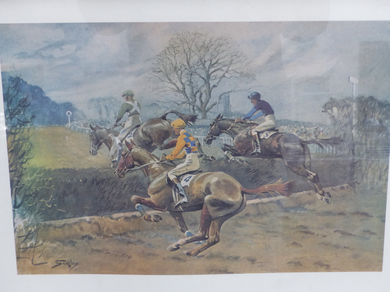 AFTER SNAFFLES, CHARLES JOHNSON PAYNE (1884-1967) SANDOWN.. COLOUR PRINT. 48 x 63.5cms