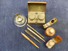 ANTIQUE AND VINTAGE INKWELLS, PENS, ETC