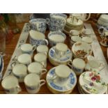 A MINTON SHALIMAR PATTERN HEART TEA SERVICE, TOGETHER WITH A COALPORT REVELRY PATTERN COFFEE CANS