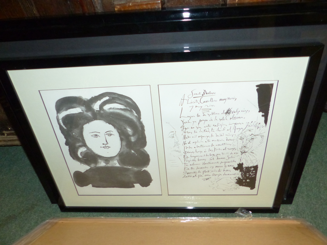 AFTER PABLO PICASSO (1881-1973) ARR. FOUR BLACK AND WHITE FRAMED PRINTS OF PORTRAITS WITH TEXTS, SUB - Image 2 of 4