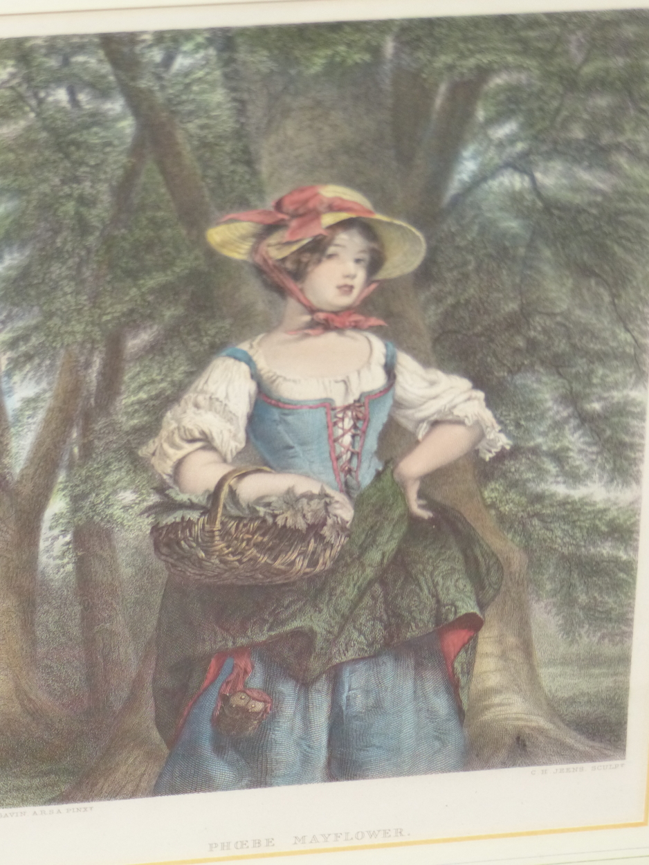 FOUR GILT FRAMED HAND COLOURED PRINTS OF VICTORIAN FIGURAL SUBJECTS. SIZES VARY (4) - Image 3 of 6