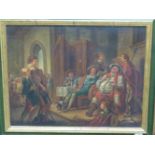 19th CENTURY SCHOOL AFTER THE OLD MASTERS, COUNTRY FIGURES MERRYMAKING OIL ON BOARD 45 x 56cms