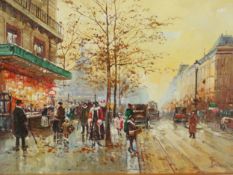 P. SANCHEZ (1931- ) ARR. TWO PARIS STREET SCENES, SIGNED, OIL ON PANEL. 19 x 24cms (2)